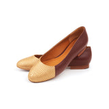 Jessica Ballet Flat in Classic Oxblood and Embossed Gold Lizard Leather