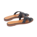 Yumi Slide in Classic Black Leather (Natural Soles)