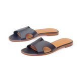 Yumi Slide in Classic Black Leather (Natural Soles)