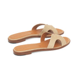 Yumi Slide in Embossed Gold Lizard Leather (Natural Outsoles)