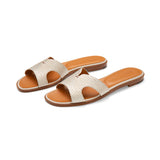 Yumi Slide in Embossed Silver Lizard Leather