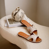 Yumi Slide in Embossed Silver Lizard Leather