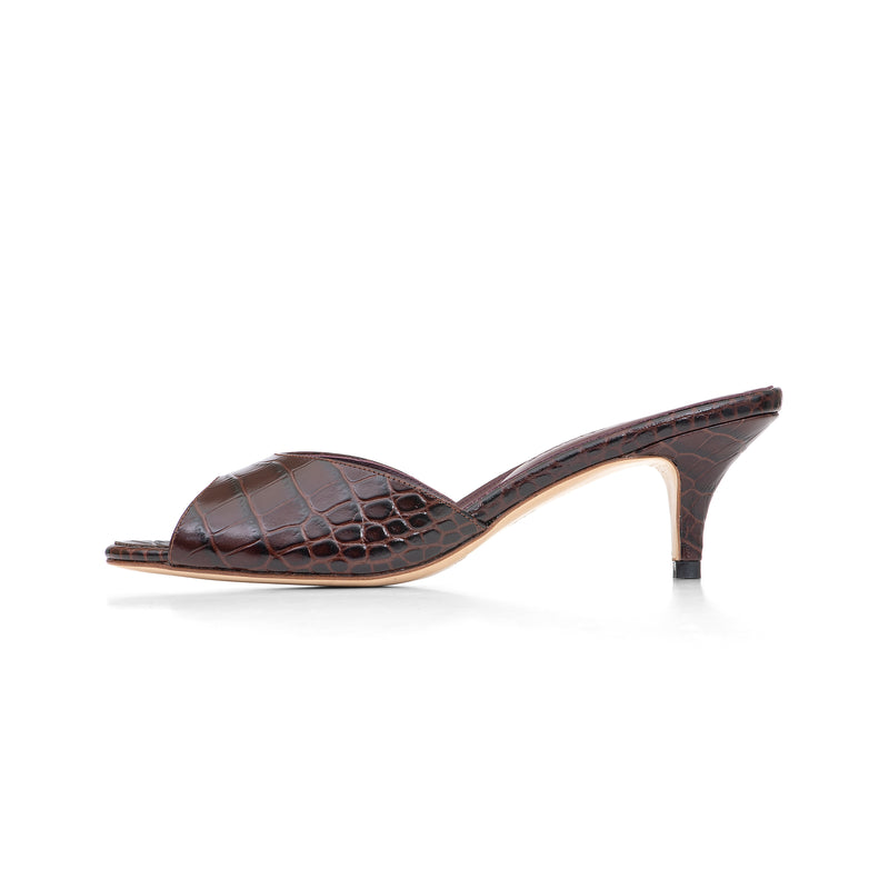 Amelie 55 Heeled Sandal in Embossed Testa Di Moro Crocodile Leather