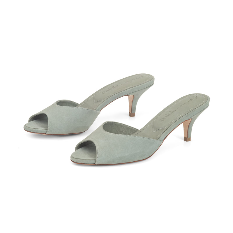 Amelie 55 Heeled Sandal in Sage Suede Leather