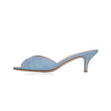 Amelie 55 Heeled Sandal in Silver Denim Fabric