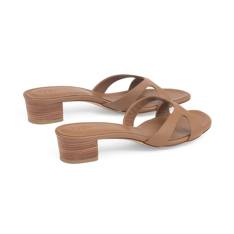 Bella 35 Heeled Sandal in Caramel Nappa Leather