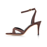 Bella 75 Heeled Sandal in Chocolate Suede Leather