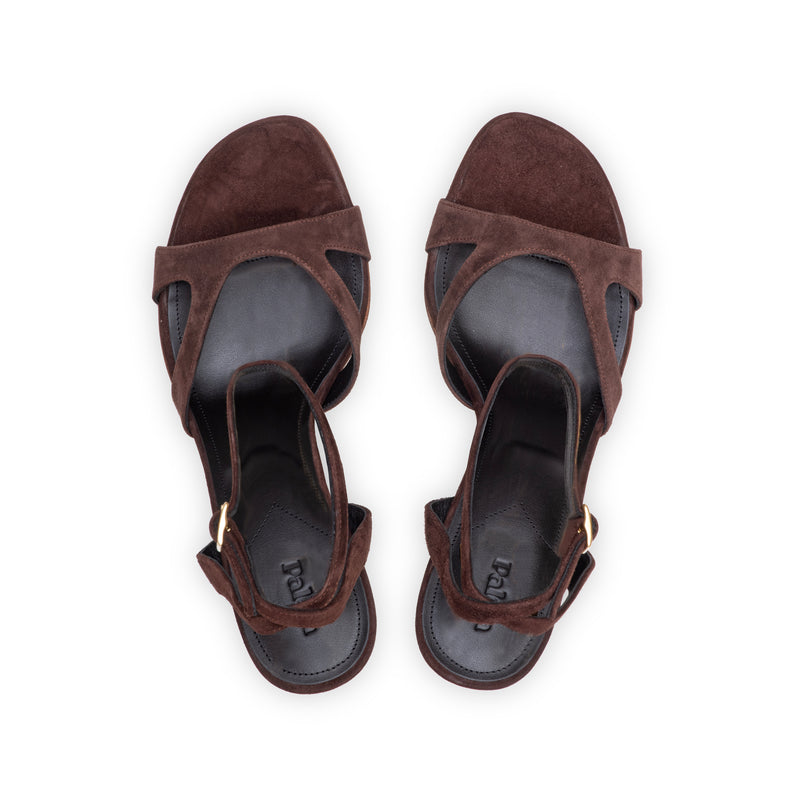 Bella 75 Heeled Sandal in Chocolate Suede Leather