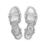 Bella 75 Heeled Sandal in Metallic Silver Leather