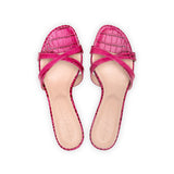 Carrie 55 Heeled Sandal in Embossed Ciclamino Crocodile Leather