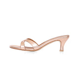 Carrie 55 Heeled Sandal in Metallic Rose Gold Leather