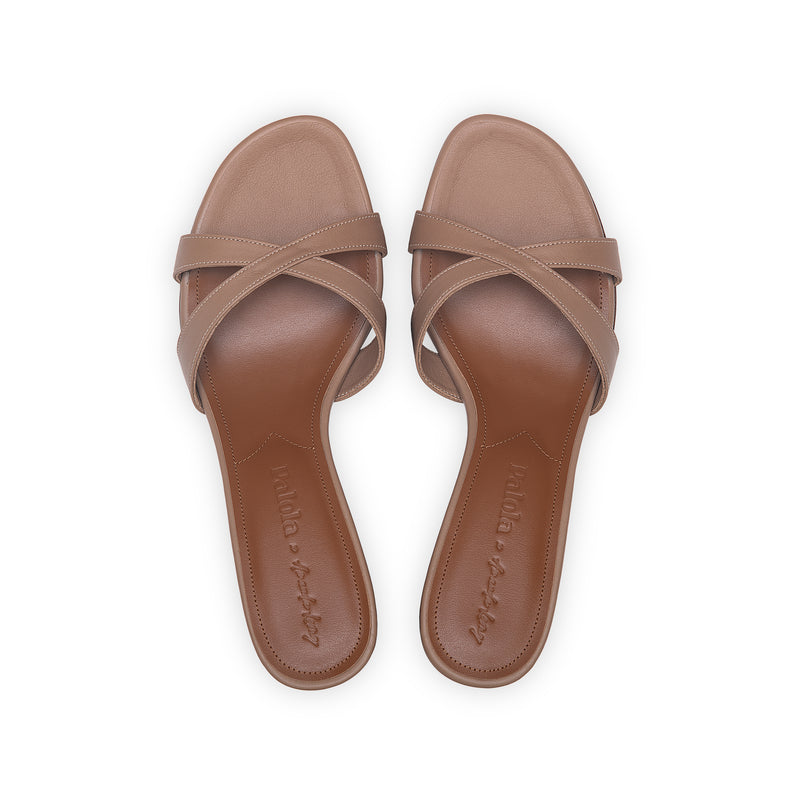 Carrie 55 Heeled Sandal in Oat Nappa Leather