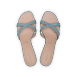 Carrie 55 Heeled Sandal in Silver Denim Fabric