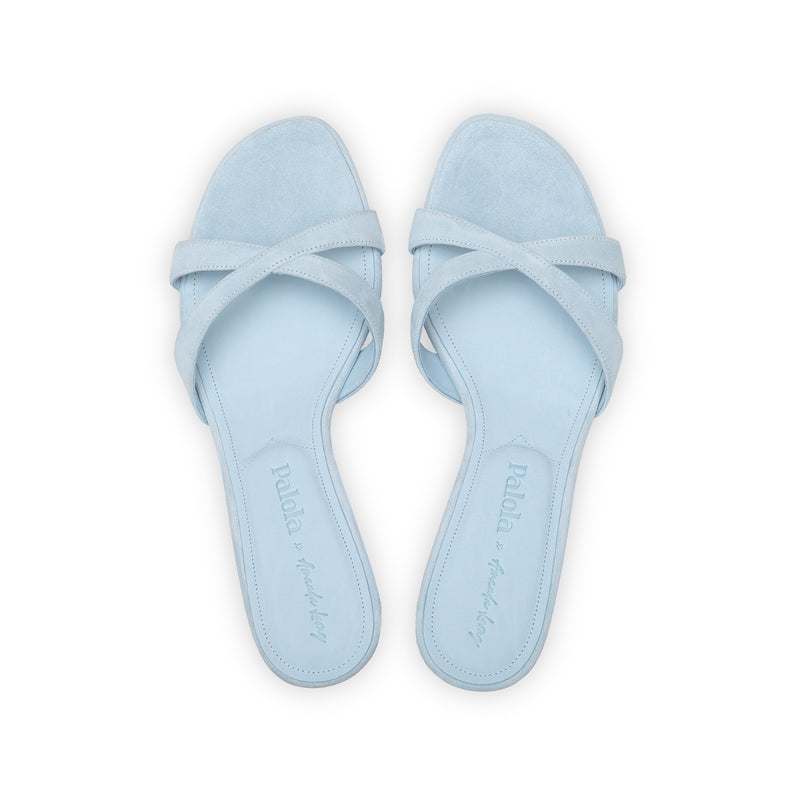 Carrie 55 Heeled Sandal in Sky Blue Suede Leather