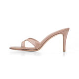 Carrie 75 Heeled Sandal in Beige Patent Leather