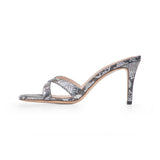 Carrie 75 Heeled Sandal in Embossed Silver Python Leather