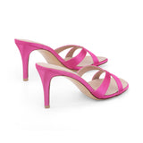 Carrie 75 Heeled Sandal in Fuxia Satin Fabric