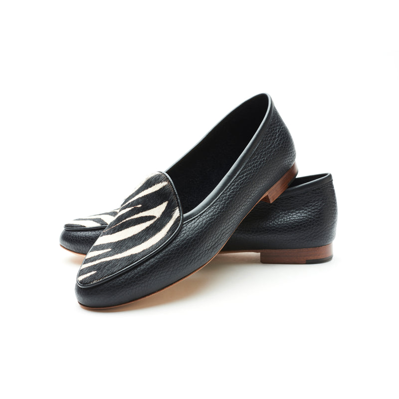 Claudia Loafer in Black and Zebra Hair-on Leather