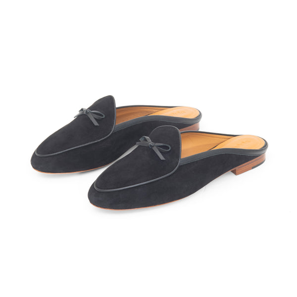 Claudia (Ribbon) Mule in Black Suede Leather