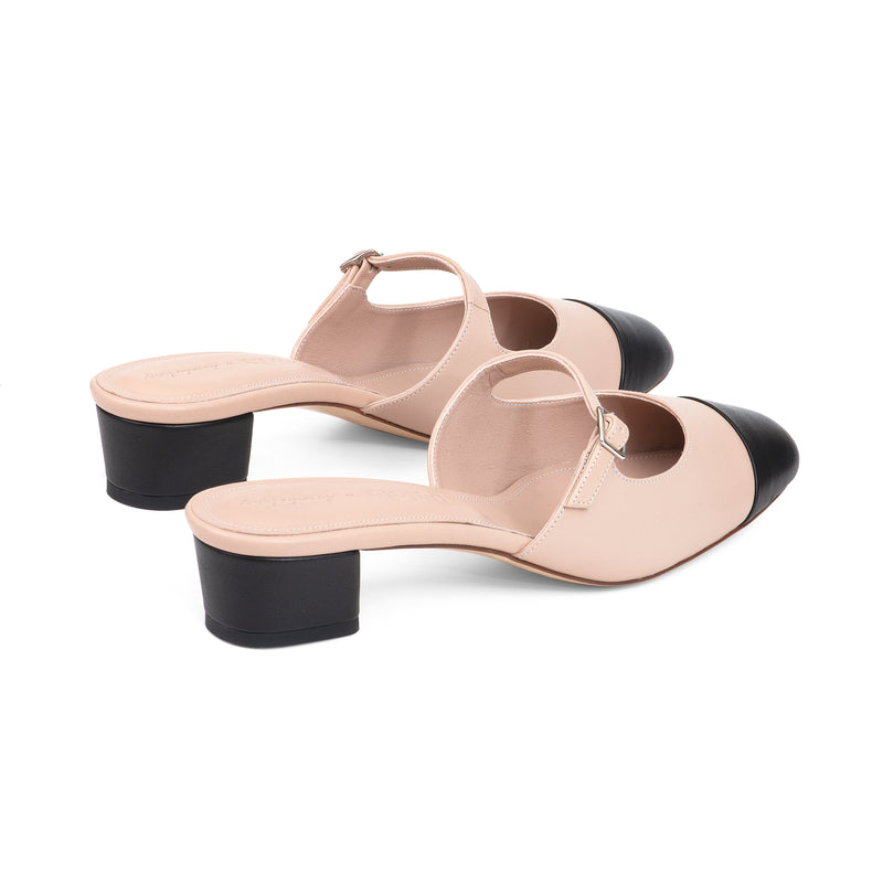 Diana 35 Heeled Mule in Beige Rose Nappa and Black Nappa Leather