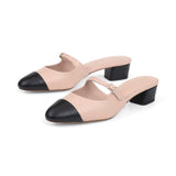 Diana 35 Heeled Mule in Beige Rose Nappa and Black Nappa Leather