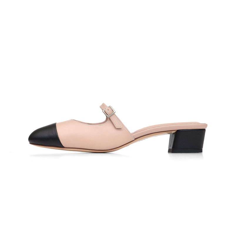 Diana 35 Heeled Mule in Beige Rose Nappa and Black Nappa Leather
