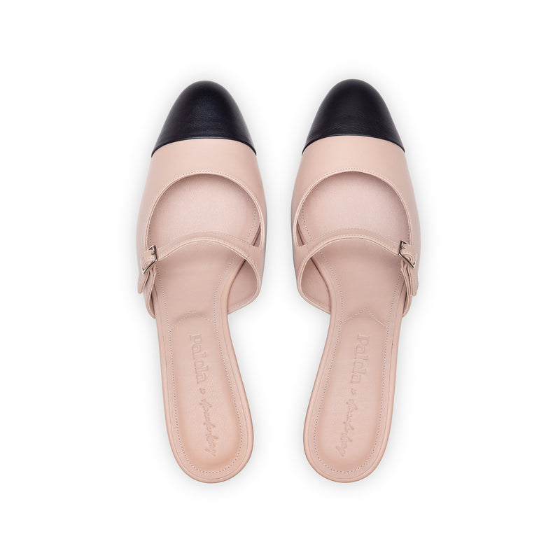 Diana 35 Heeled Mule in Beige Rose Nappa and Black Nappa Leather