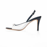 Elle 75 Heeled Sandal in Classic White and Classic Black Leather