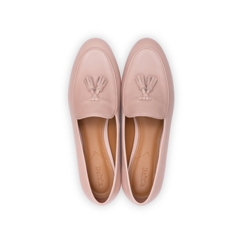Gigi (Tassel) Loafer in Beige Rose Nappa Leather