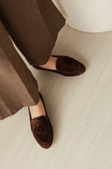 Gigi (Tassel) Loafer in Chocolate Suede Leather