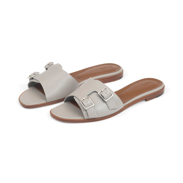 Heidi Slide in Light Grey Nappa Leather