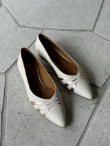 Kendall Ballet Flat in Cream Nappa and Metallic Rose Gold Leather