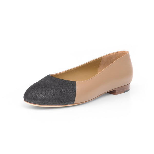 Group Made-To-Order (GMTO) Jessica Ballet Flat in Beige Nappa and Embossed Black Lizard Leather