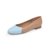 Jessica Ballet Flat in Caramel Nappa and Sky Blue Nappa Leather