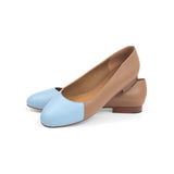 Jessica Ballet Flat in Caramel Nappa and Sky Blue Nappa Leather