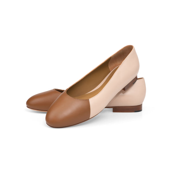 Jessica Ballet Flat in Classic Beige and Classic Tabacco Leather