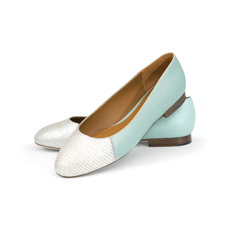Group Made-To-Order (GMTO) Jessica Ballet Flat in Classic Sky and Embossed Silver Lizard Leather