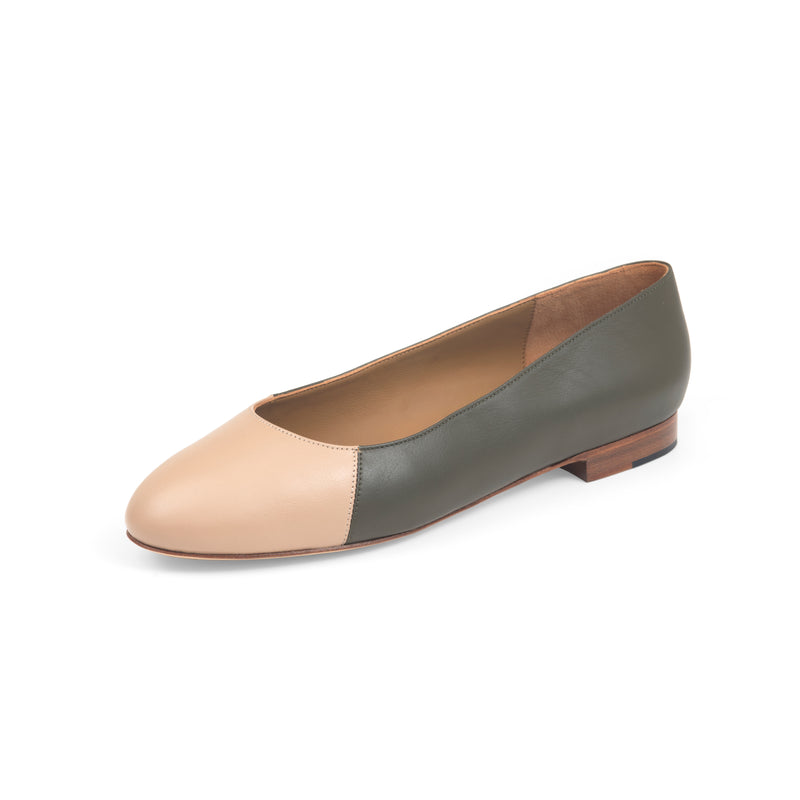 Jessica Ballet Flat in Fern Nappa and Beige Nappa Leather