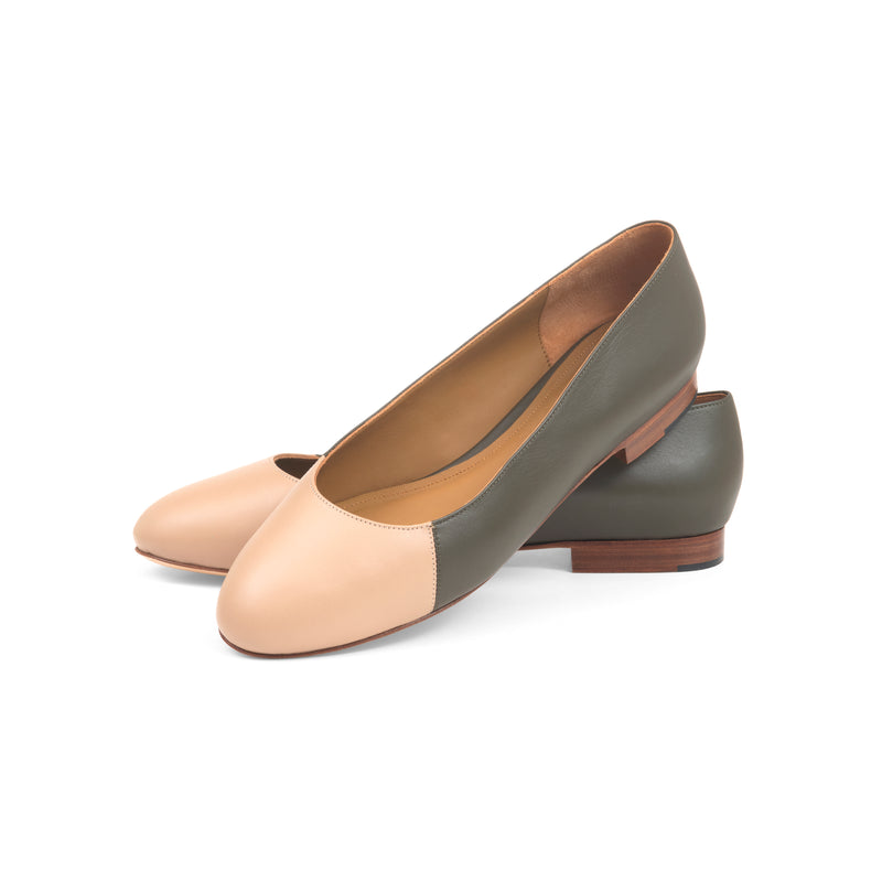 Jessica Ballet Flat in Fern Nappa and Beige Nappa Leather