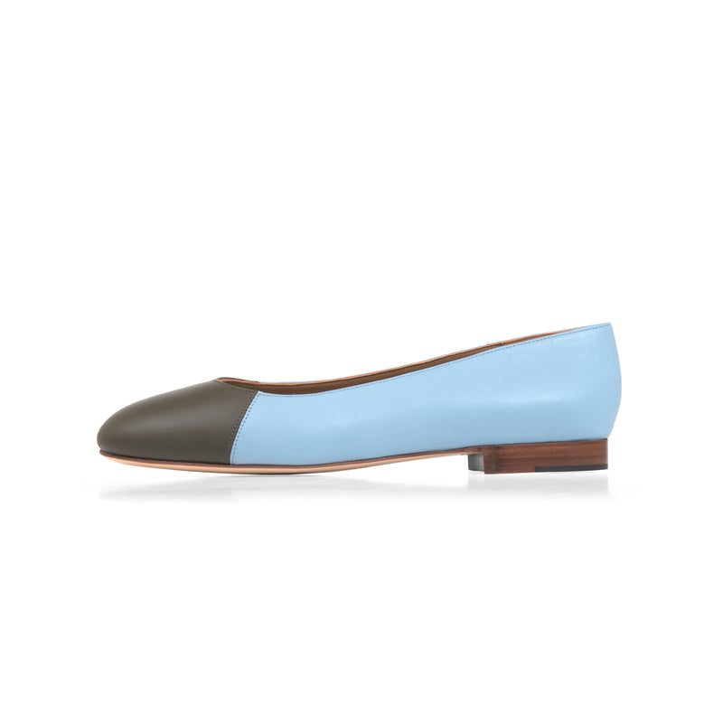 Group Made-To-Order (GMTO) Jessica Ballet Flat in Sky Blue Nappa and Fern Nappa Leather