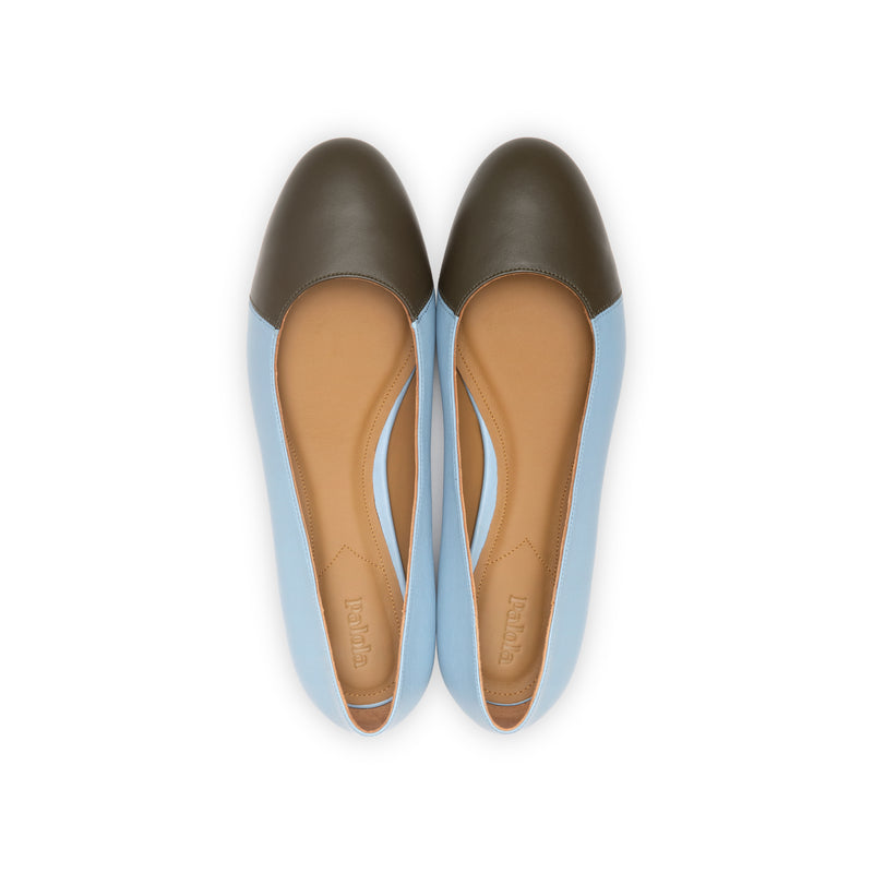 Group Made-To-Order (GMTO) Jessica Ballet Flat in Sky Blue Nappa and Fern Nappa Leather