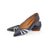 Kendall Ballet Flat in Classic Black and Metallic Silver Leather