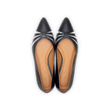 Kendall Ballet Flat in Classic Black and Metallic Silver Leather