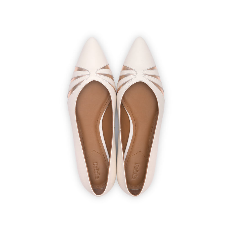 Kendall Ballet Flat in Cream Nappa and Metallic Rose Gold Leather