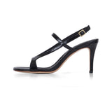 Mag 75 Heeled Sandal in Black Wrinkled Patent Leather