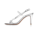 Mag 75 Heeled Sandal in Metallic Silver Patent Leather