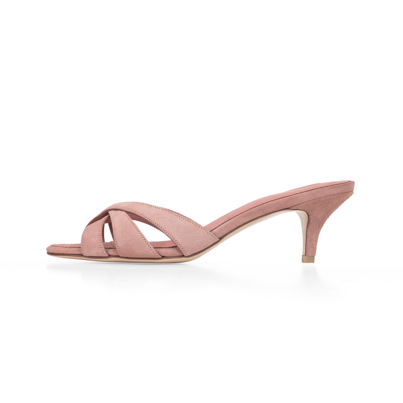 Marilyn 55 Heeled Sandal in Blush Suede Leather