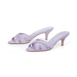 Marilyn 55 Heeled Sandal in Lilac Suede Leather