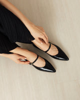 Mary Jane Ballet Flat in Black Wrinkled Patent Leather