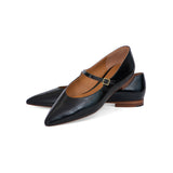 Mary Jane Ballet Flat in Black Wrinkled Patent Leather